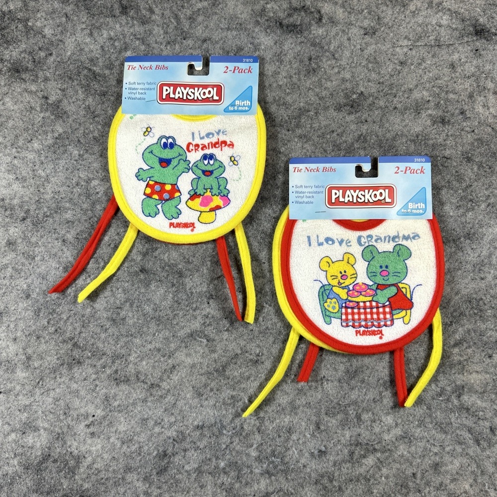 Vtg Playskool Bibs 1996 Hasbro‎ Plastic & Terry I love Grandma & Grandpa New